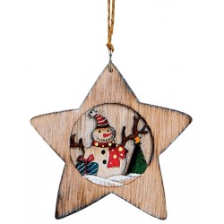Suspension sapin Noël en bois étoile bonhomme de neige