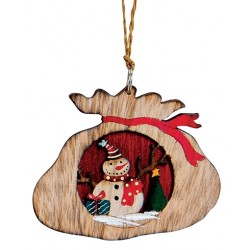 Suspension sapin Noël en bois hotte bonhomme de neige