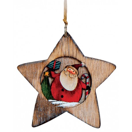 Suspension sapin en bois étoile Père Noël