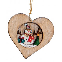 Suspension sapin Noël en bois coeur bonhomme de neige