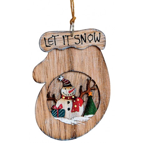 Suspension sapin Noël en bois gant bonhomme de neige