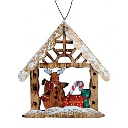 Suspension sapin Noël maison en bois renne