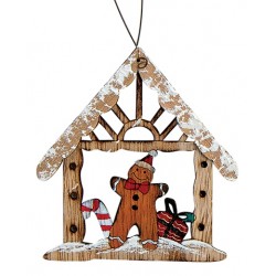 Suspension sapin Noël maison en bois pain d'épices