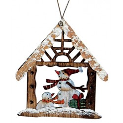 Suspension sapin Noël maison en bois bonhomme de neige
