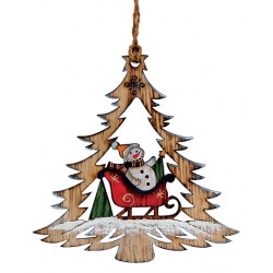 Suspension sapin Noël en bois bonhomme de neige