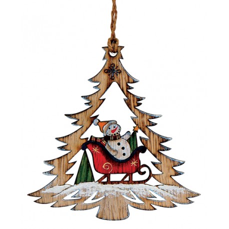 Suspension sapin Noël en bois bonhomme de neige