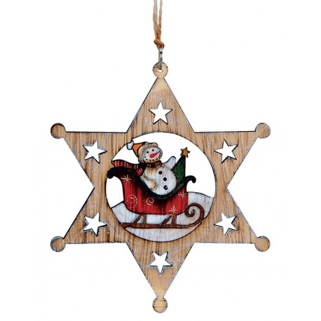 Suspension sapin Noël en bois étoile bonhomme de neige
