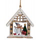 Suspension sapin Noël en bois maison bonhomme de neige