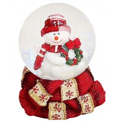Boule à neige Bonhomme de neige couronne 6 cm rouge