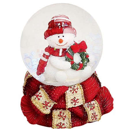 Boule à neige Bonhomme de neige couronne 6 cm rouge