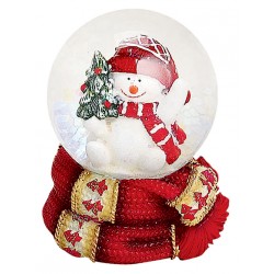 Boule à neige Bonhomme de neige sapin 6 cm rouge