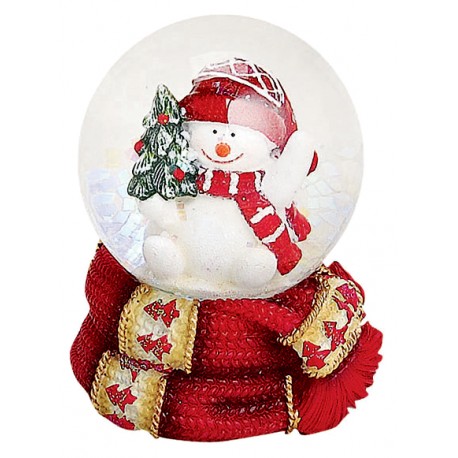 Boule à neige Bonhomme de neige sapin 6 cm rouge