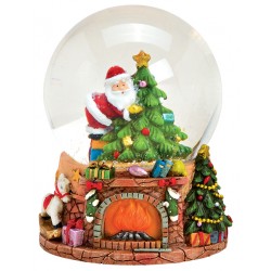 Boule à neige Père Noël sapin cheminée 9 cm