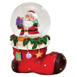 Boule à neige botte Père Noël 8 cm