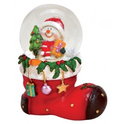 Boule à neige Noël botte Bonhomme de neige 8 cm