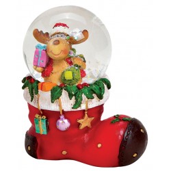 Boule à neige Noël botte Renne 8 cm