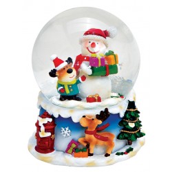 Boule à neige Bonhomme de neige renne 8 cm