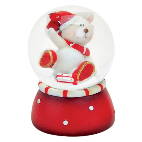 Boule à neige Ours Noël cadeau 6 cm rouge