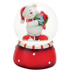 Boule à neige Ours Noël couronne 6 cm rouge