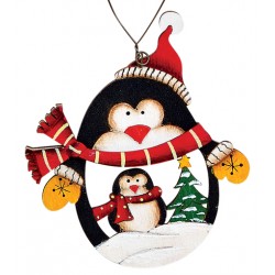 Suspension sapin Noël en bois Pingouin