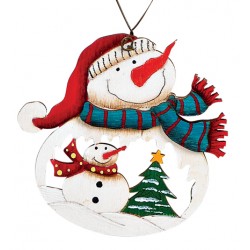 Suspension sapin Noël en bois Bonhomme de neige