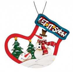 Suspension sapin Noël en bois Bonhomme de neige chaussette