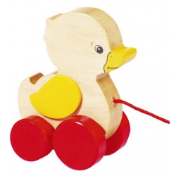 Canard en bois à tirer jaune rouge 10 cm