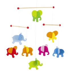 Mobilé bébé en bois éléphants colorés 40 cm