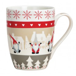 Tasse Nains de Noël gris rouge porcelaine 30 cl
