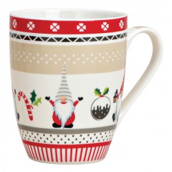 Tasse Nains de Noël gris rouge porcelaine 30 cl