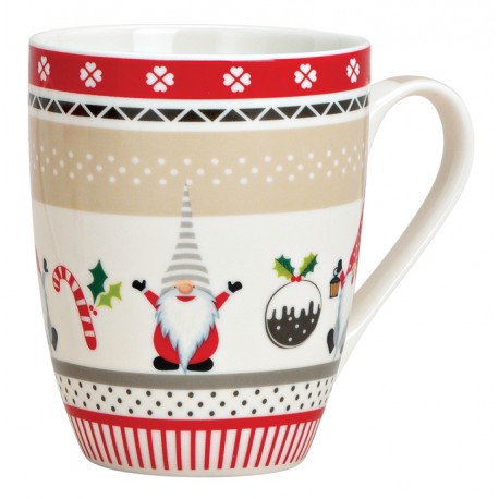 Tasse Nains de Noël gris rouge porcelaine 34 cl