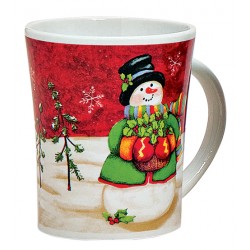 Tasse Noël Bonhomme de neige rouge céramique 35 cl