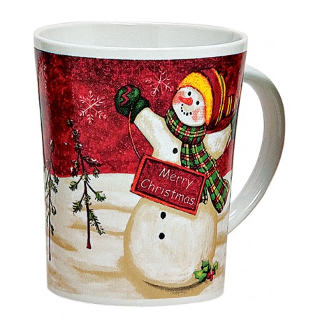 Tasse Noël Bonhomme de neige rouge céramique 35 cl