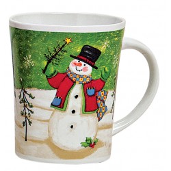 Tasse Noël Bonhomme de neige vert céramique 35 cl