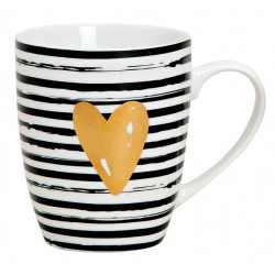 Tasse coeur rayé noir blanc porcelaine 30 cl