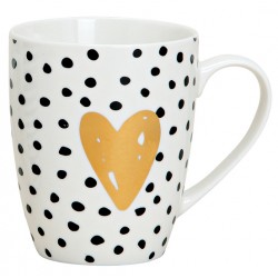 Tasse coeur points noir blanc porcelaine 30 cl