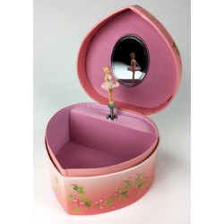 Boîte à bijoux musicale en coeur rose ballerine 15 cm