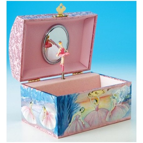 Boîte à bijoux rectangle rose avec danseuses 15 cm