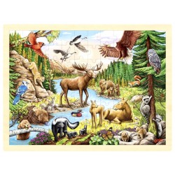 Puzzle cadre enfant en bois animaux d'Amérique du Nord 96 pièces