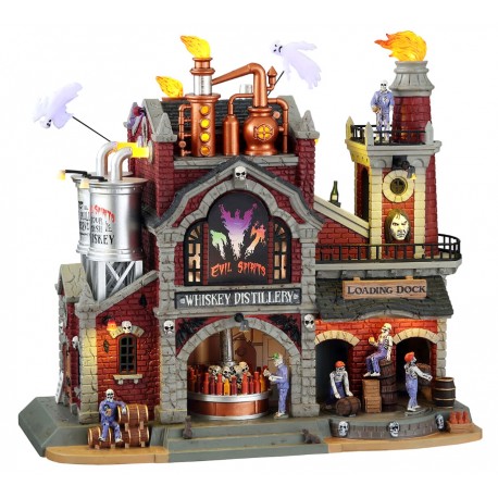 Distillerie de whisky lumnieuse animée sonore Lemax Halloween