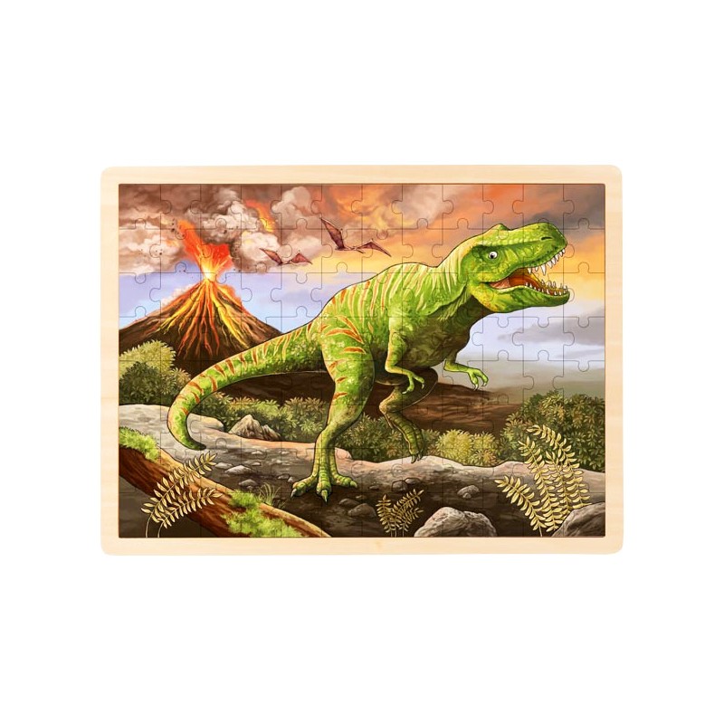 Puzzle cadre enfant en bois Tyrannosaure 96 pièces - La Magie des Automates