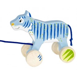 Tigre en bois bleu à tirer 17 cm