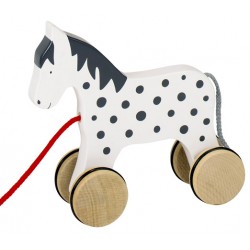 Cheval en bois blanc gris à tirer 16 cm