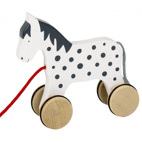 Cheval en bois blanc gris à tirer 16 cm