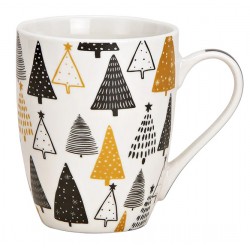 Tasse Noël sapins noir et doré porcelaine 30 cl