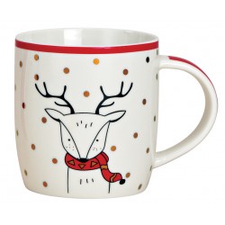 Tasse Noël Renne rouge doré porcelaine 30 cl