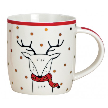 Tasse Noël Renne rouge doré porcelaine 35 cl