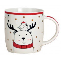 Tasse Noël Elan rouge doré porcelaine 30 cl
