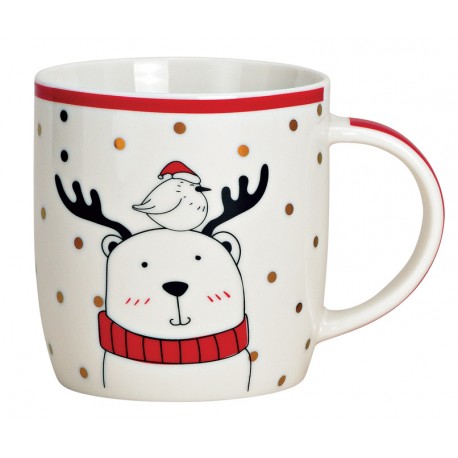 Tasse Noël Elan rouge doré porcelaine 35 cl