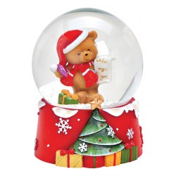 Boule à neige Noël ourson liste résine 9 cm